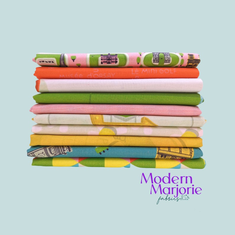 Le Minigolf Fat Quarter Bundle, 10piece Flat Fat Stack, Paintbrush