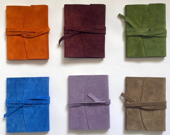 Handmade Suede Notebooks -  Journals with  Real Suede Wraparound Covers - Handstitched Suede Sketchbooks