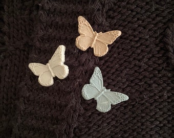 Matte Porcelain Butterfly Pins - Handmade Porcelain Butterfly Brooch Set - Set of Three Butterflies made of Limoges Porcelain