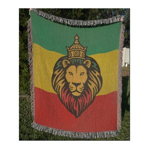 Lion Of Judah Knit Blanket, Woven Throw Blanket, Rasta Throw Blanket, Throw Blanket, Woven Rasta Bedding, Cotton Blankets, Cozy Home Decor