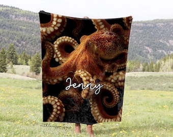 Octopus Blanket Octopus Throw Blanket Octopus Adult Kid Blanket Octopus Gift Her Him Octopus Custom Name Gift