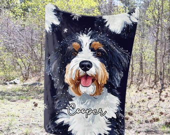 Bernedoodle Dog Winter Throw Blanket Bernedoodle Adult Kid Blanket Bernedoodle Custom Name Gift Bernedoodle Owner Gift