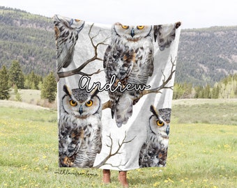 Owls Blanket Owl Throw Blanket Owls Fleece Blanket Owl Adult Kid Blanket Owl Gifts Her Him Owls Custom Name Gift