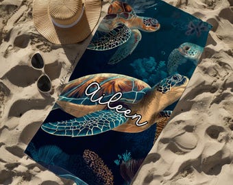 Sea Turtle Beach Towel Sea Turtle Towel Gift Sea Turtle Beach Towel Gift for Friend Sea Turtle Custom Name Gift