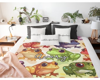 Frogs Blanket Frog Throw Blanket Fleece Blanket Frogs Adult Kid Blanket Frog Gift Her Him Frogs Custom Name Gift