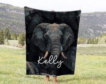 Elephant Blanket Elephant Throw Blanket Fleece Blanket Elephant Adult Kid Blanket Elephant Gift Her Him Custom Name Gift