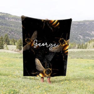 Bees Blanket Bees Throw Blanket Bees Fleece Blanket Bees Adult Kid Blanket Bees Gift Her Him Custom Name Gift