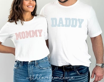 Mommy and Daddy Matching Shirts, Varsity Style Gender Reveal Shirts, Mommy Shirt, Daddy Shirt, Baby Announcement Shirt, Gift for New Parents