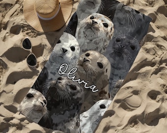 Seals Beach Towel Seals Towel Gift Sea Seals Towel Gift for Friend Seals Custom Name Gift