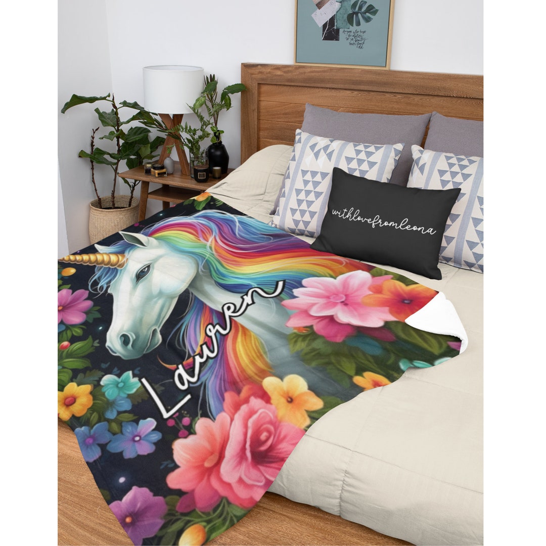 Unicorn Floral Pattern Print Blanket