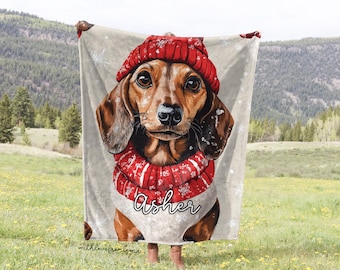 Dachshund Dog Winter Throw Blanket Dachshund Adult Kid Blanket Dachshund Custom Name Gift Dachshund Owner Gift