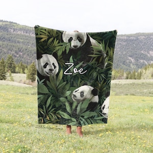 Pandas Blanket Panda Throw Blanket Fleece Blanket Pandas Adult Kid Blanket Panda Gift Her Him Pandas Custom Name Gift