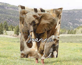 Elephants Blanket Elephant Throw Blanket Fleece Blanket Elephants Adult Kid Blanket Elephant Gift Her Him Elephants Custom Name Gift
