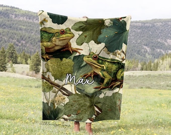 Frogs Blanket Frogs Throw Blanket Frogs Fleece Blanket Frogs Adult Kid Blanket Frog Gift Her Him Custom Name Gift