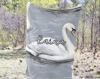 Swan Blanket Swans Throw Blanket Fleece Blanket Swan Adult Kid Blanket Swan Gift Her Him SwanCustom Name Gift