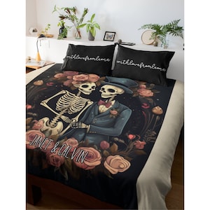 Custom Couple Personalized Skeleton Blanket For Couples Custom Goth Spooky Wedding Gifts Skeletons Unique Wedding Gift for Couple Bride Gift