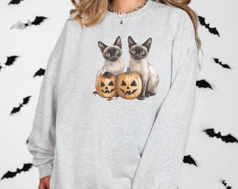 Tonkinese Cat Halloween Crewneck Sweatshirt Cat Groomers Vets and Breed Lovers Halloween Tonkinese Cat Gift Tonkinese Cat Halloween Shirt