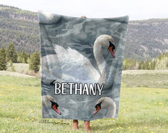 Swans Blanket Swans Throw Blanket Fleece Blanket Swans Adult Kid Blanket Swans Gift Her Him Swan Custom Name Gift