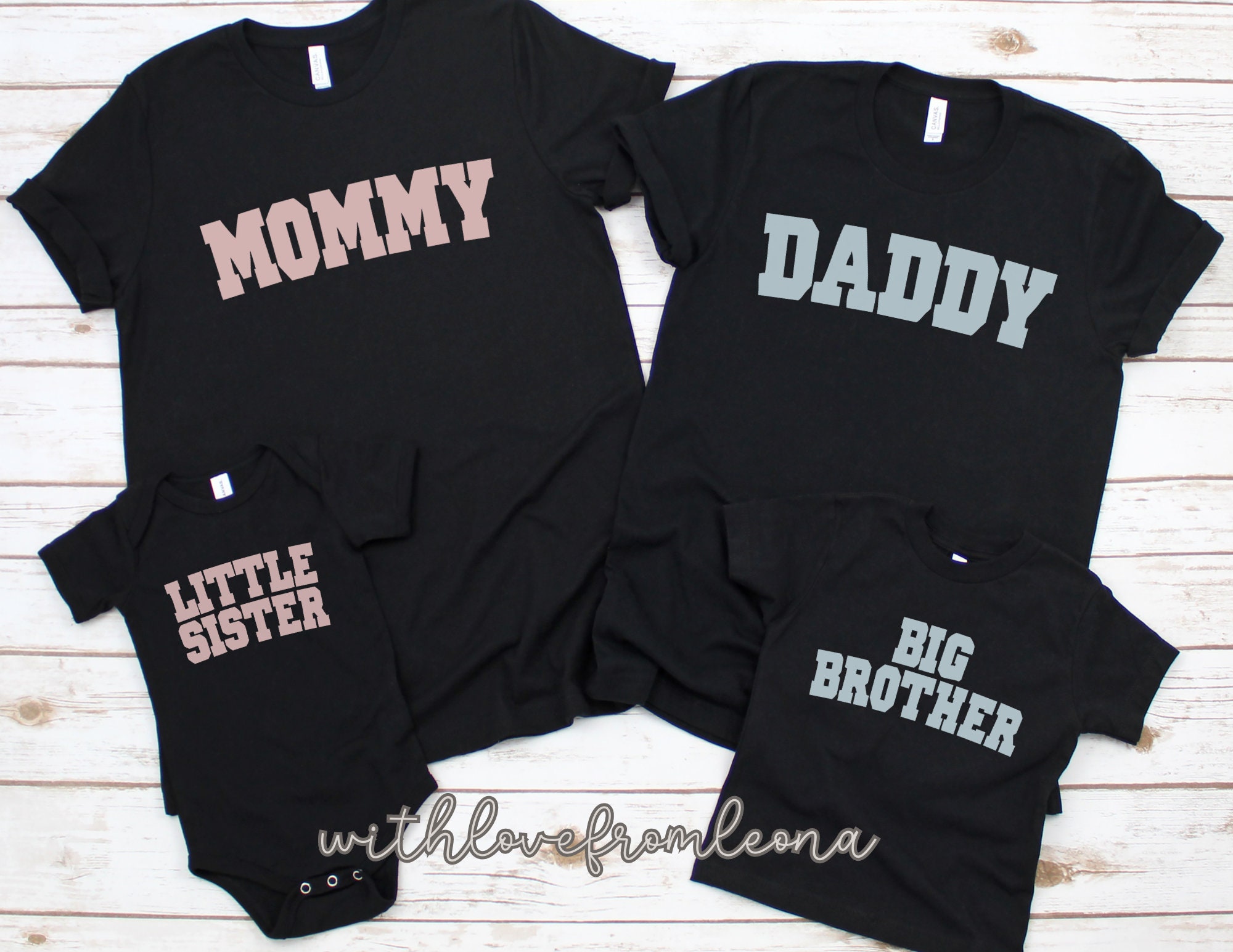 Mommy Daddy Big Brother Little Sister Matching Shirts, Varsity Style Gender Reveal Shirts, Baby Announcement Shirt, Gift for New Parents