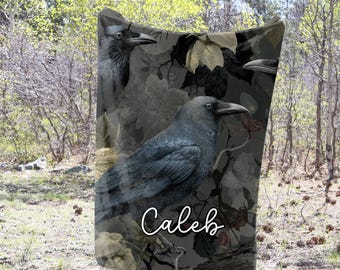 Crow Blanket Crows Throw Blanket Fleece Blanket Crow Adult Kid Blanket Crows Gift Her Him Crow Custom Name Gift