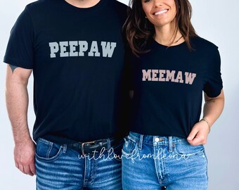 Meemaw and Peepaw Matching Shirts, Varsity Style Gender Reveal Shirts, Meemaw Shirt, Peepaw Shirt, Baby Announcement Shirt, New Parents Gift