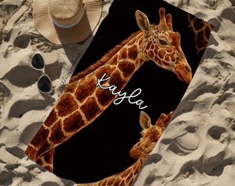 Giraffe Beach Towel Giraffe Towel Gift Giraffe Beach Towel Gift for Friend Giraffe Custom Name Gift