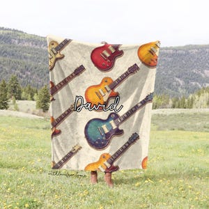 Guitars Blanket Guitars Throw Blanket Fleece Blanket Guitars Adult Kid Blanket Guitar Player Musician Gift Her Him Custom Name Gift