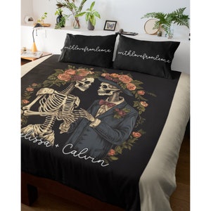 Custom Couple Personalized Skeleton Blanket For Couples Custom Goth Spooky Wedding Gifts Skeletons Unique Wedding Gift for Couple Bride Gift