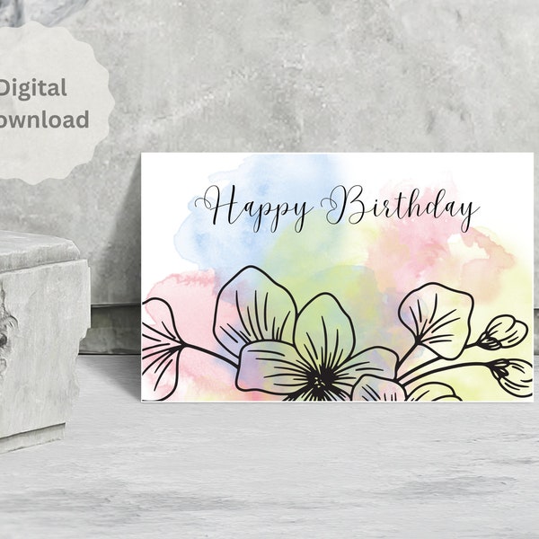 Druckbare Geburtstagskarte | Geburtstagskarte Printable | Digitale Geburtstagskarten | Aquarell digitale Karten | 5x7 Digitale Karte | 4x6 Digitale Karte