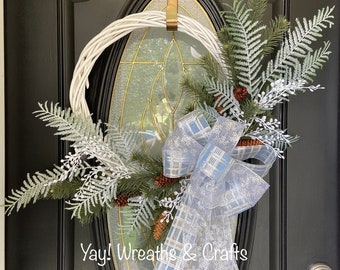 Winter Wreath for Front Door, Snowy Wreath, Frosted Wreath