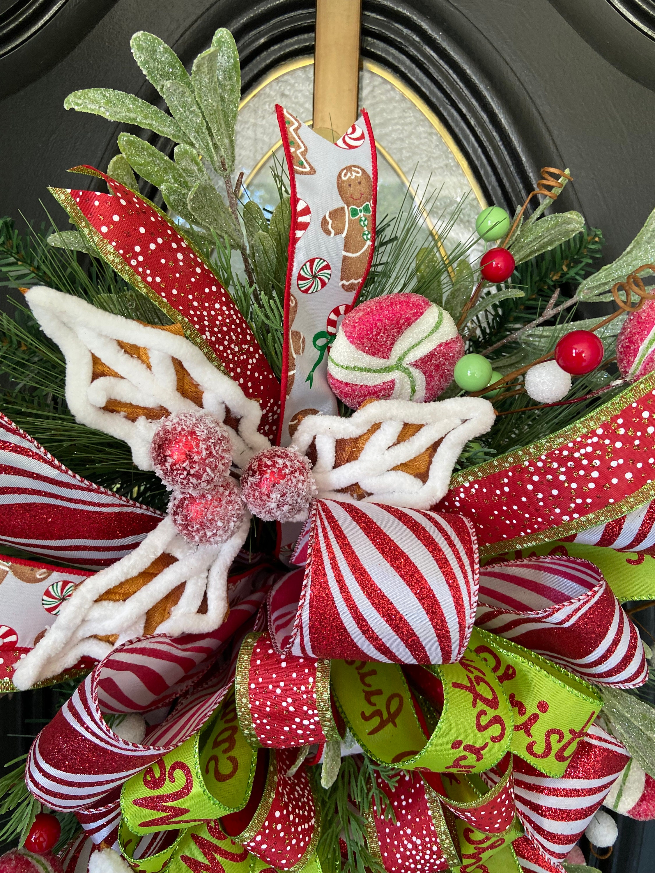 Gingerbread Man Swag for Front Door, Peppermint Candy Wreath, Christmas ...