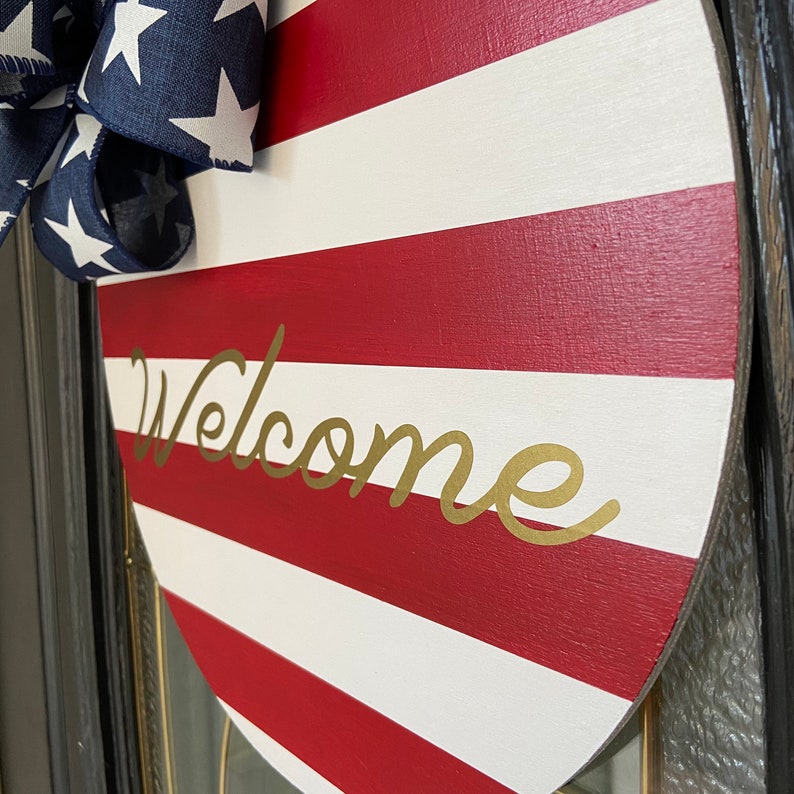 American Flag Door Hanger for Front Door, Patriotic Sign