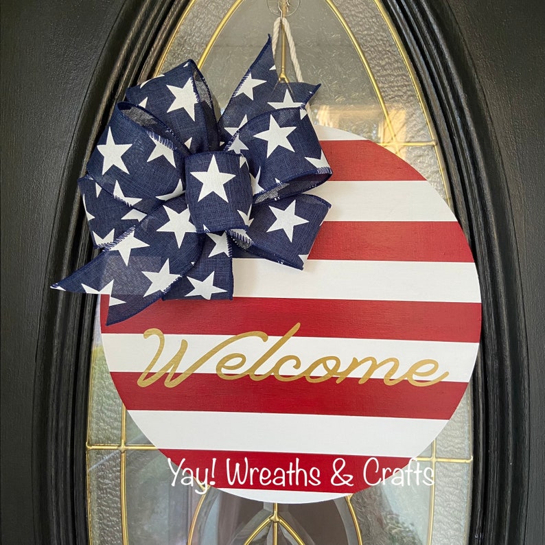 American Flag Door Hanger for Front Door, Patriotic Sign