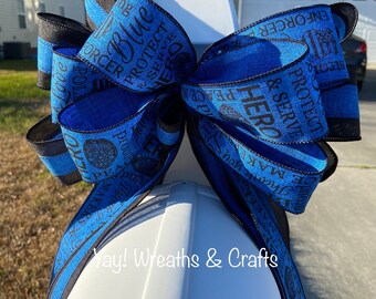 Police Mailbox Bow, Back the Blue Bow, Large Police Bow for Wreaths