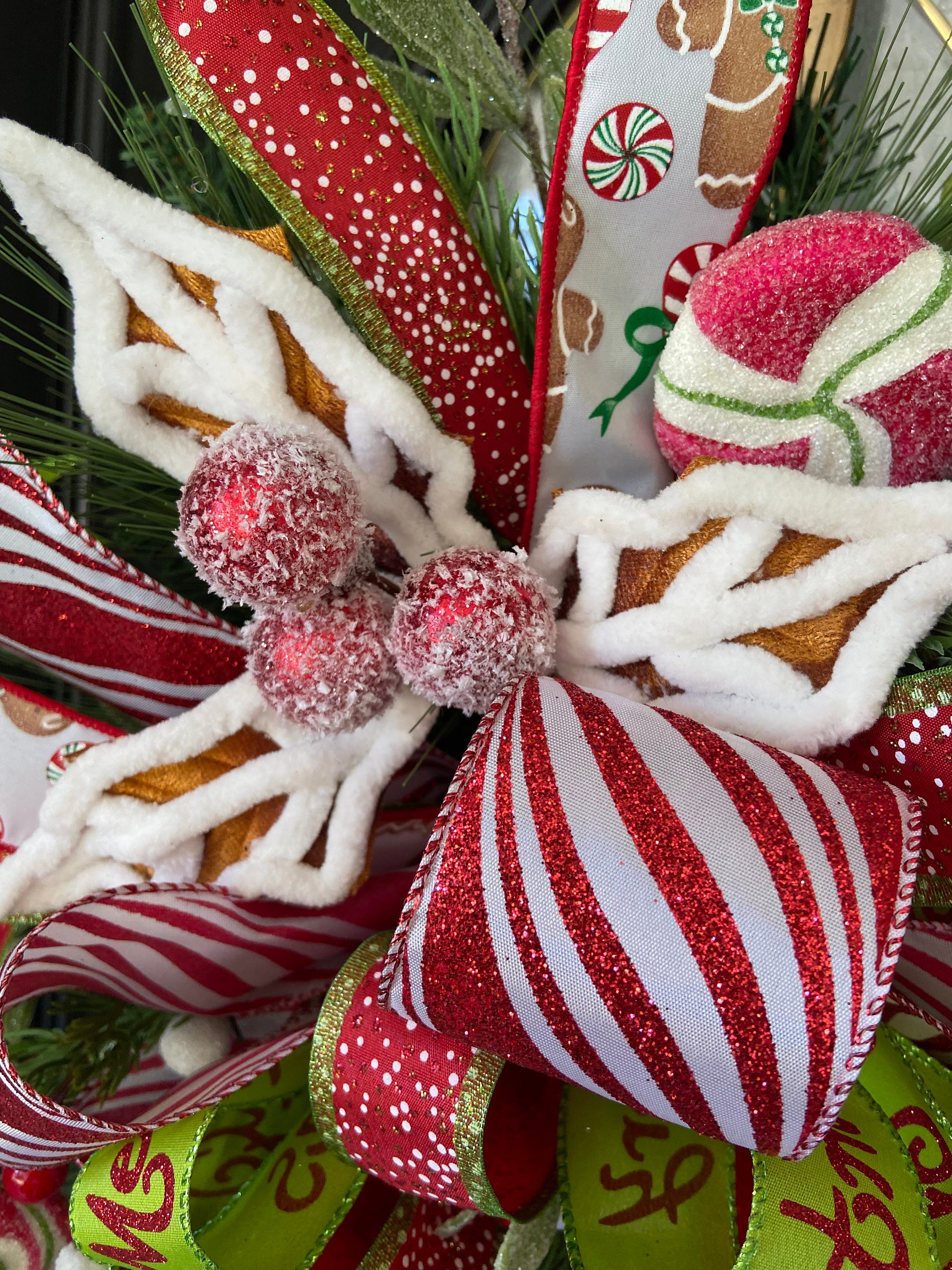 Gingerbread Man Swag for Front Door, Peppermint Candy Wreath, Christmas ...