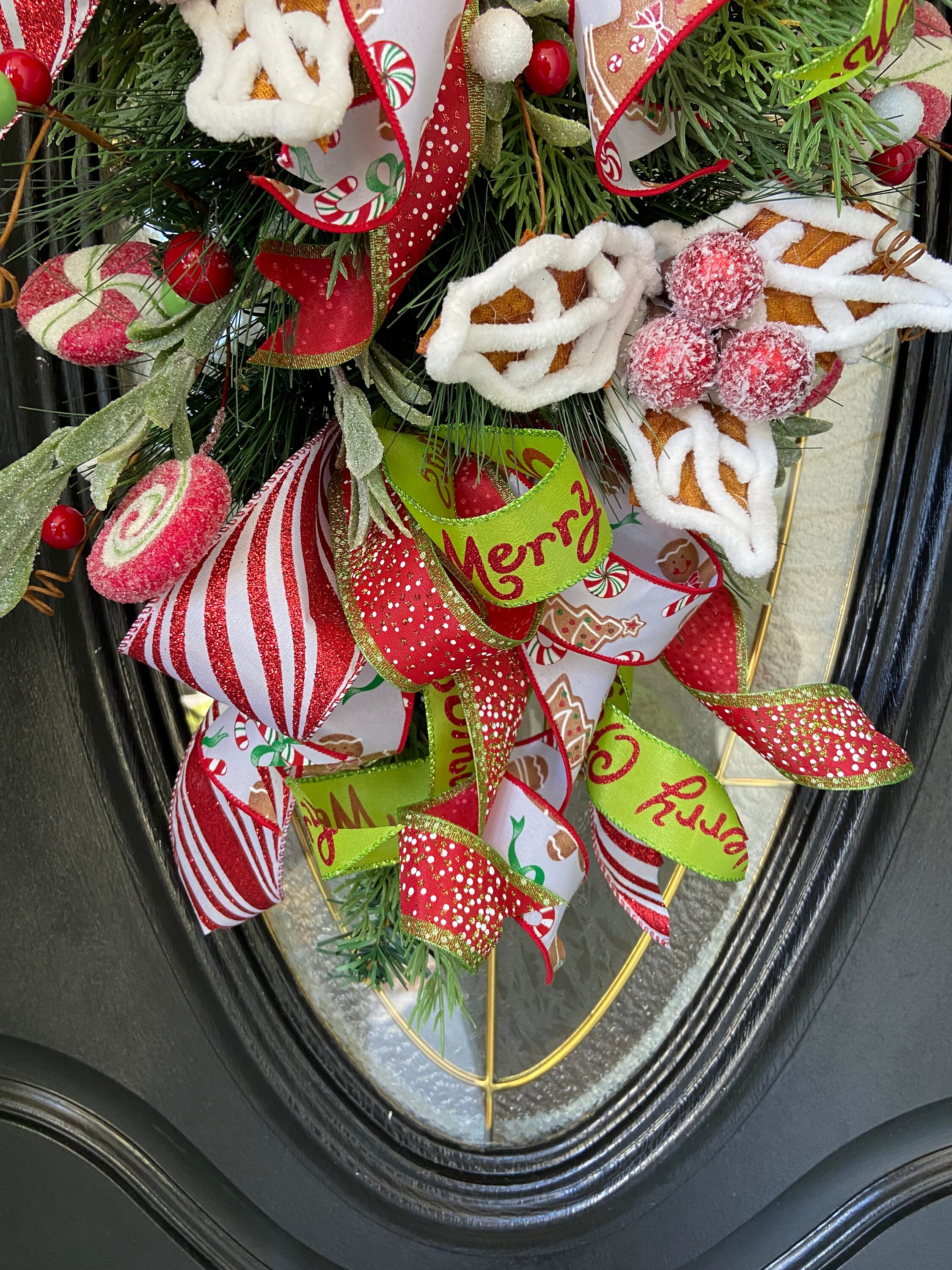 Gingerbread Man Swag for Front Door, Peppermint Candy Wreath, Christmas ...