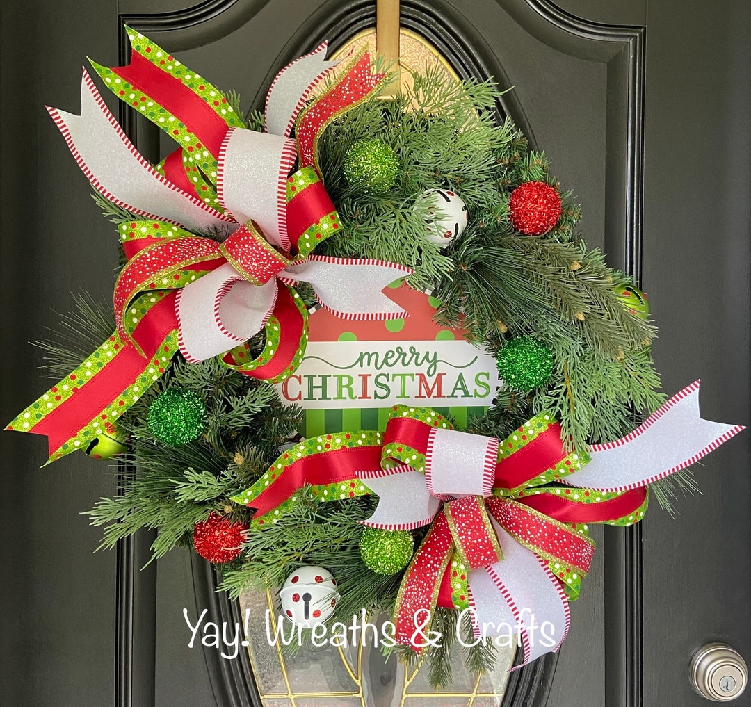 Christmas Wreath for Front Door, Evergreen Wreath, Red & Green Wreath ...