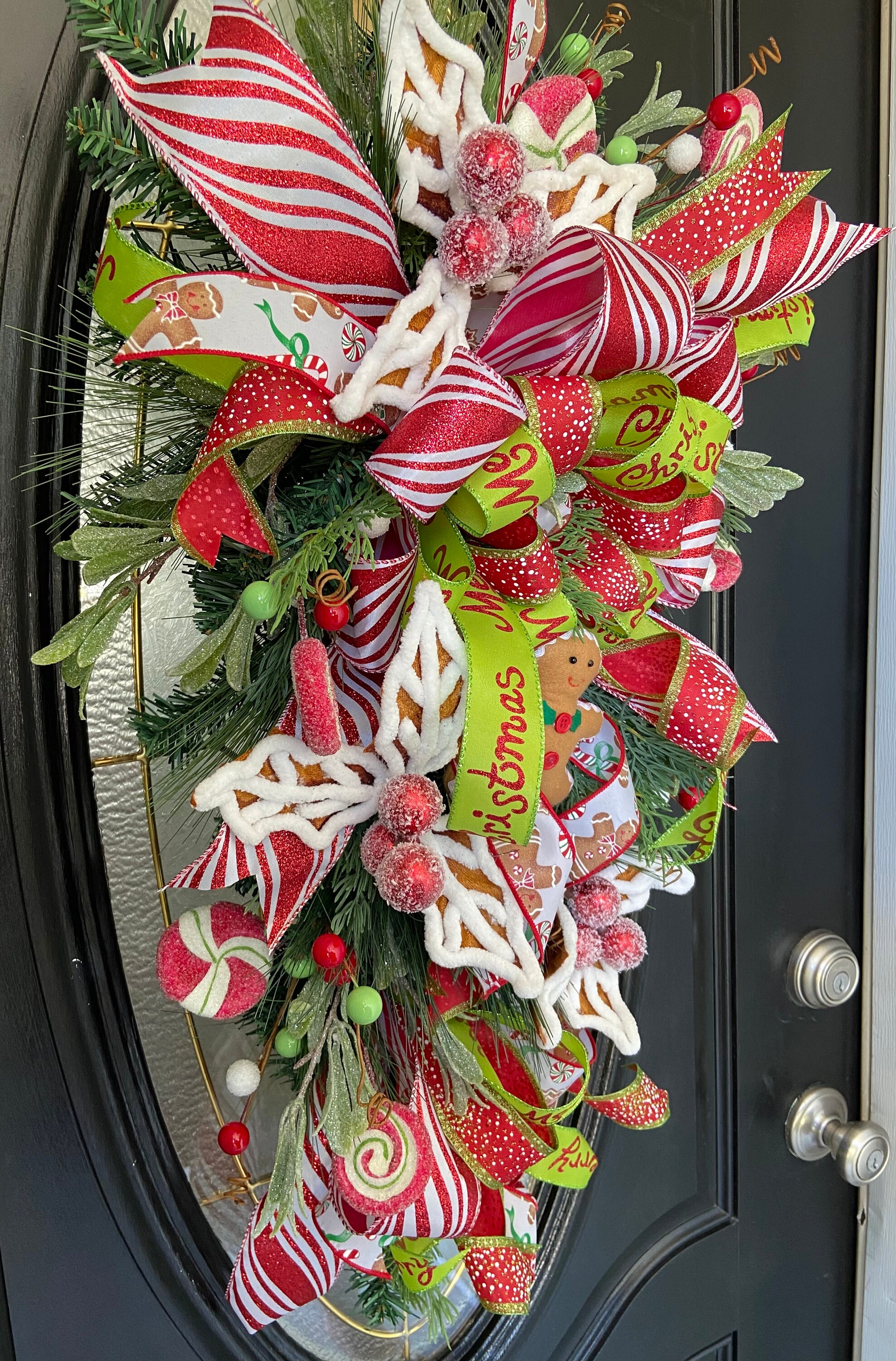 Gingerbread Man Swag for Front Door, Peppermint Candy Wreath, Christmas ...