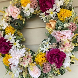 Spring Pink Yellow White Wreath