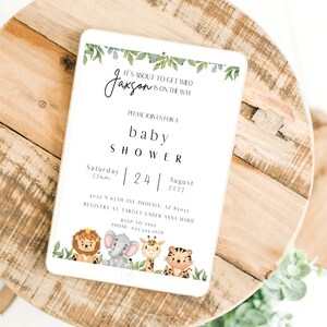 Editable Little Animals baby shower invite, Safari Gender Neutral Shower invitation, Downloadable Green Animal Baby shower invitation