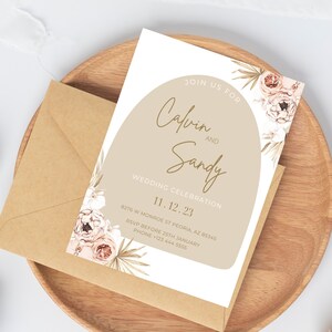 Editable Beige Bohemian digital wedding invitation,  Wedding Template, Digital Wedding Invite, hippie invitation
