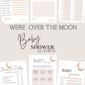 Editable Over the Moon Baby Shower Game Bundle- unisex baby shower Downloadable template Over the Moon-Baby Shower Games