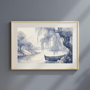 Chinoiserie Wall Art Printable Art Blue Chinoiserie Wall Art Light Blue Wall Art Willow Art Weeping Willow Tree Vintage Landscape Painting