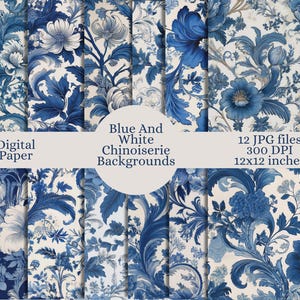 Carta digitale Toile De Jouy francese Motivi vintage blu e bianchi Fai da te Scrapbook Artigianato Motivi vintage blu e bianchi JPG ad alta risoluzione