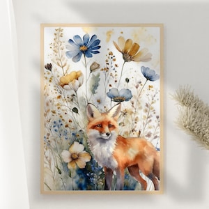 Red Fox Wall Art Floral Wall Decor Fox Art Print Fox Painting Animal Wall Decor Forest Animal Art Woodland Decor Modern Farmhouse Art Print
