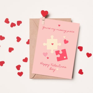 5x7" Tarjeta imprimible del día de San Valentín Romántica esposa rosa Tarjeta del día de San Valentín Novia Eres mi pieza perdida Tarjeta de amor de descarga instantánea