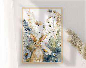 Vintage Easter Bunny Floral Print: Spring Home Decor (Digital Download)