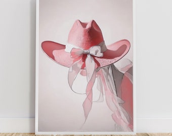 Affiche coquette de chapeau de cow-girl rose : oeuvre d'art murale style girly (téléchargement numérique)