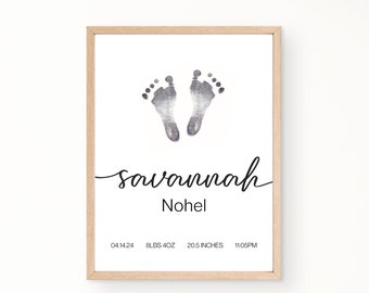 Custom Baby Footprint Art: Personalized Birth Stats Print (Digital Download)