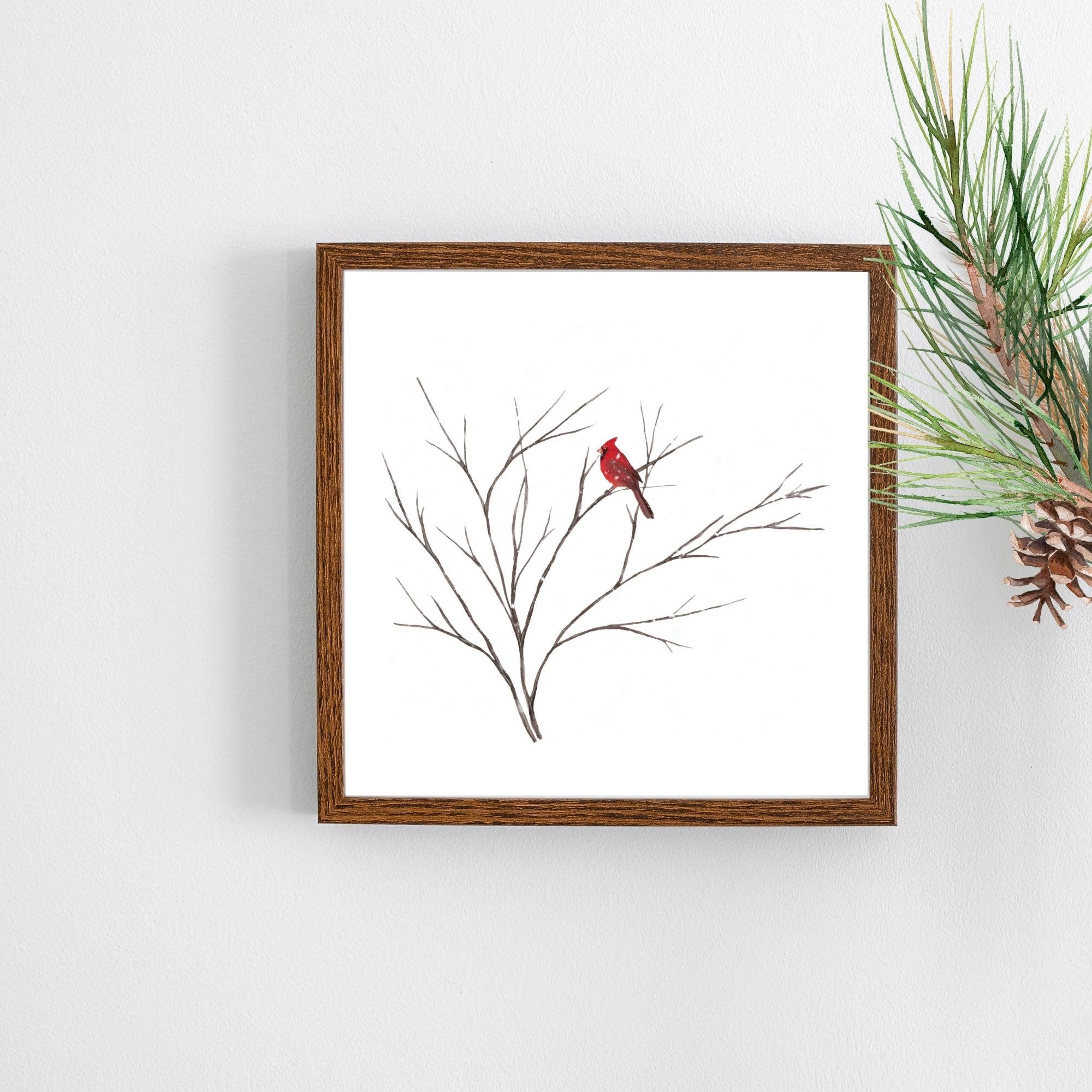 Red Cardinal Winter Wall Art Watercolour Cardinal Printable Art Print